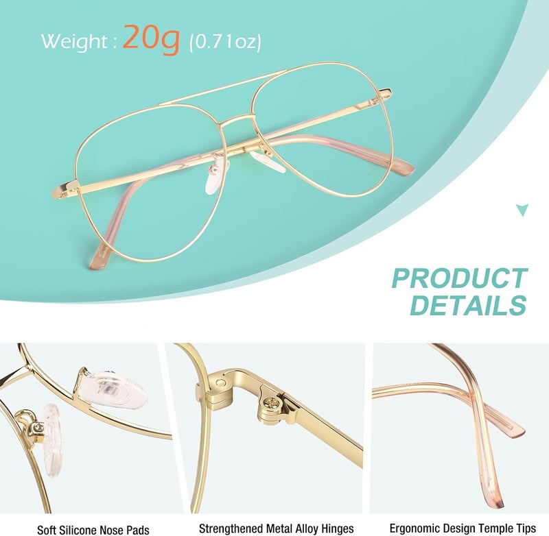 GQUEEN Fake Glasses Women Men Clear Lens Metal Frame UV400 Protection Fashion Retro Pilot Style Eyeglasses - Image 3